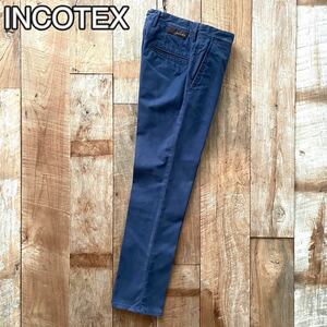 【極美品】INCOTEX SLACKS インコテックス ヴィンテージ加工 テーパード コットン スラックス パンツ 29 ネイビー BEAMSF取扱