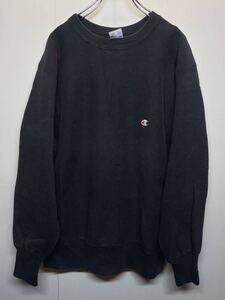 【L】90s Champion Reverse Weave sweat BLACK チャンピオン リバースウィーブ パーカー スエット 刺繍タグ USA製 ブラック T64