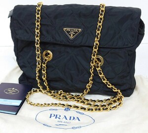 【B03-044】 PRADA ハンドバッグ プラダ チェーン ショルダー 三角 ロゴ プレート ナイロン キルティング B1240 ブラック ブランド カバン