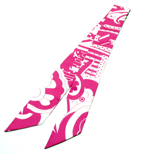 【天白】エルメス ツイリー フォーブルレインボー ピンク シルク100％ 063331S-10 小物 スカーフ