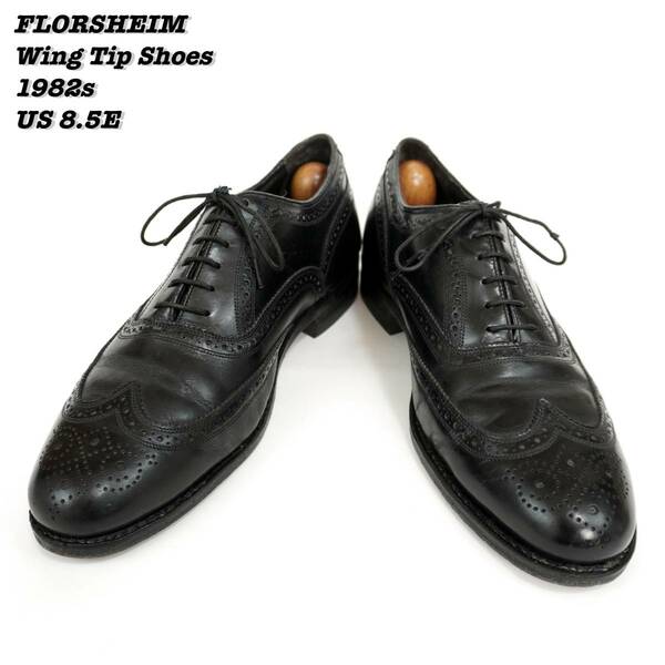 FLORSHEIM Wing Tip Shoes 1982s US8.5E Vintage フローシャイム ウィングチップ 革靴 古靴 1980年代 ヴィンテージ レザーシューズ
