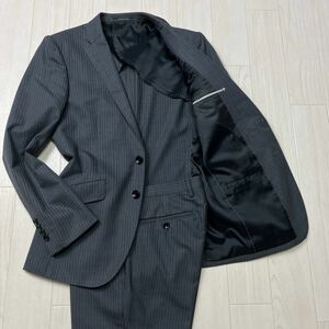 Perfect Suitパーフェクトスーツ　メンズ　シングルスーツ　セットアップ　グレー　ストライプ　90Y5 ビジネス　フォーマル　セレモニー
