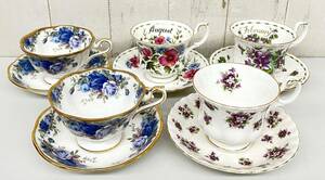 アンティーク テーブルウェア ＊ROYALALBERT ＊VIOLETS POPPY BLUEBERRY 他 金彩 花柄 カップ ソーサー 5客 ティー コーヒー ヴィンテージ