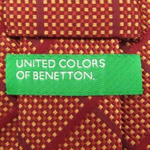 【良品】 ベネトン BENETTON 格子柄 シルク 小紋柄 日本製 メンズ ネクタイ オレンジの画像4