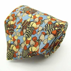 [ superior article ] Benetton BENETTON total pattern silk confection candy hand made Italy made brand men's necktie blue 