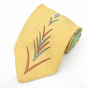  Fendi FENDI line pattern silk Italy made hand made high class brand men's necktie yellow 