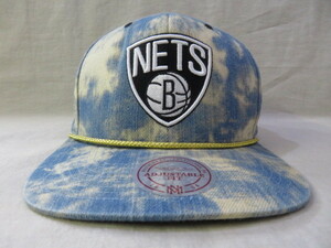 ☆ほぼ未使用 美品 BROOKLYN NETS Mitchell&Ness ブリーチデニム 刺繍 キャップ ブルックリンネッツ NBA CAP 帽子☆