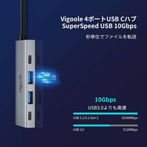 vigoole 4ポートUSB Cハブ10Gbps USB 3.1/3.2 Gen 2 SuperSpeed USB 10Gbps準拠 2x Type-Cポート/2x Type-Aポート10Gbpsデータ伝送速度搭載_画像5