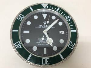 ■3052 ROLEX ロレックス風 サブマリーナ 掛時計 グリーンベゼル 稼動 傷あり 電池部分のシール欠品 ※写真・商品説明欄要確認※