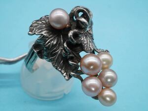 【583】フリーサイズ シルバー 本真珠 ブドウ リング silver パール 指輪 TIA 