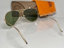 ケースクロス付★B&L RAY-BANボシュロムレイバン Metalメタル1 Gold/#3 ゴールド RB-3 白ロゴ VINTAGEサングラスUSA製 黄緑スモークレンズ_画像9