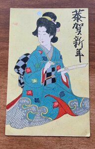 FF-9120 ■送料込■ 長野県 美人画 女性 絵 画 菊切手 消印信濃広津 明治40年 美術品 美女 エンタイア 絵葉書 古葉書 写真 古写真/くNAら