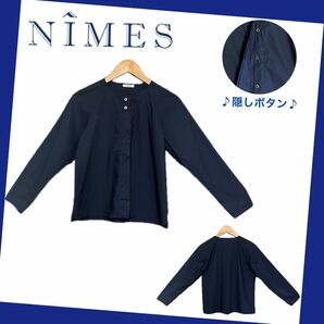 【NIMES】ネイビーブラウス ボタン付き