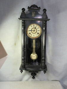 柱時計　6インチペイント文字盤　三面ガラス　メーカー不明　古時計　完動品