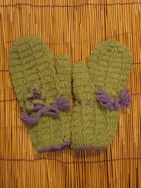 ②新品＊暖かウール素材＊裏地フリース＊手編み＊ミトングローブ＊ミトン型手袋