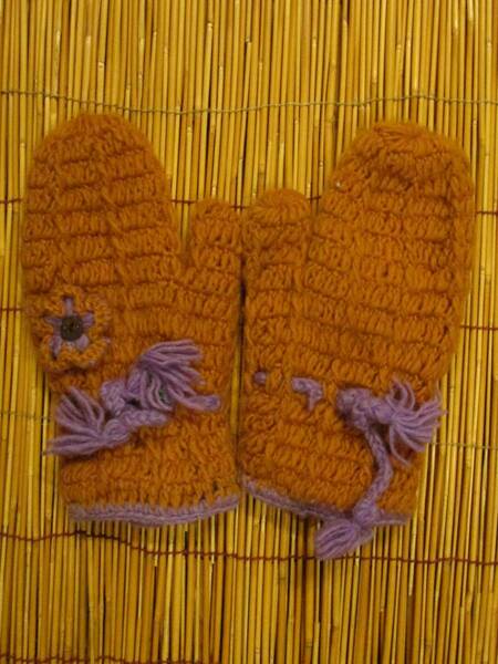 ⑤新品＊暖かウール素材＊裏地フリース＊手編み＊ミトングローブ＊ミトン型手袋