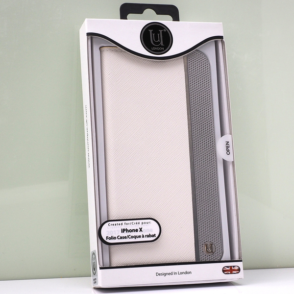 Apple iPhone XS , iPhone X 用 手帳型ケース Aegis UUNIQUE LONDON WHITE & SLIVER EDGE PERFORATED FOLIO HARD SHELL 白 未開封品