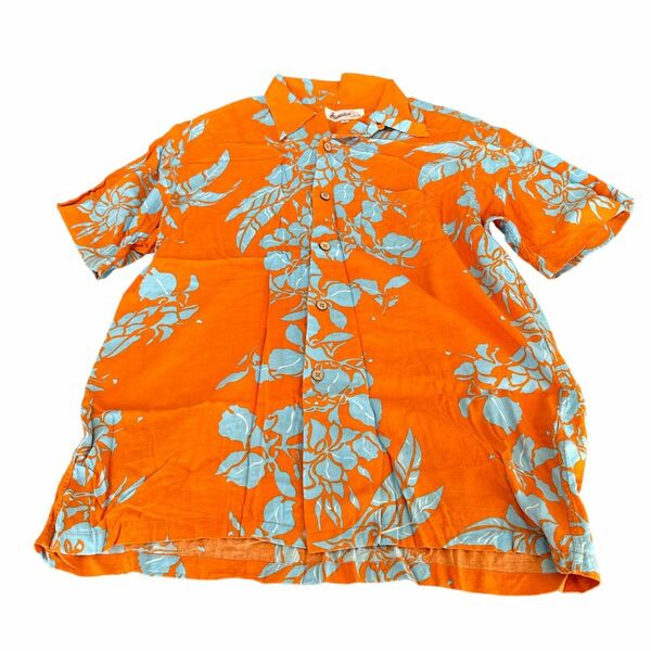 旅行に♪ アロハシャツ　ハワイアン　Ｌ　レーヨン　オレンジ