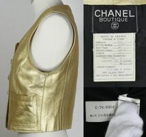 94A CHANEL シャネル ゴールド レザー ベスト 38 b7562_画像3