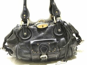 訳あり品 Chloe クロエ パディントン トートバッグ ◇ ブラック カーキ系 レディース ショルダー レザー ▼ 鍵 ポケット 6A