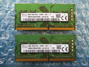 SKhynix 8GB×2枚 計16GB DDR4 PC4-2400T-SA1-11 中古動作品 ノートPC用 メモリ BIOS確認済み【NM-406】
