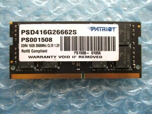 PATRIOT 16GB×1枚 DDR4 2666MHz CL19 1.2V 中古動作品 ノートPC用 メモリ【NM-281】