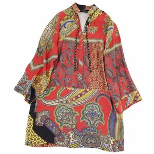 美品 エトロ ETRO ワンピース ドレス ロングスリーブ 長袖 ペイズリー柄 シルク トップス レディース 42(M相当) cf01ol-rm10f08484