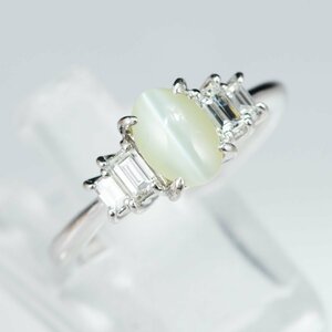 1.38ct 透明感のあるキャッツアイxダイヤモンド プラチナ製リング クリソベリル Chrysoberyl Cat's Eye プラチナ900製 C1.38 D0.43 Pt900