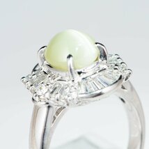 3.5ct弱 ハニーカラーキャッツアイxダイヤモンド プラチナ製リング クリソベリル Chrysoberyl Cat's Eye プラチナ900製 C3.47 D1.05 Pt900_画像4