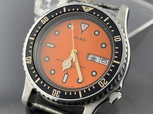 [A1250]本体のみの為 1円～☆メンズ腕時計 クォーツ セイコー SEIKO ALBA ダイバータイプ V348-6070 動作品