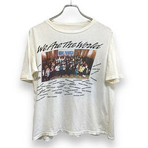 Vintage We Are The World 両面プリント Tシャツ S程度 マイケルジャクソン 1985 コピーライト シングルステッチ ボロ 送料185円 24-0109