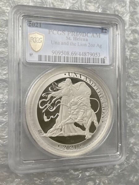 【2oz・PCGS鑑定PR69】2オンス銀貨 ウナとライオン 2021年 イギリス領セントヘレナ造幣局 2ポンド シルバー プルーフコイン Una Lion