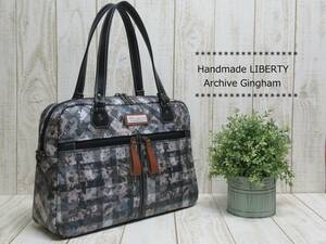 Handmade LIBERTY 国産11号帆布つや消しラミネート加工生地 ★ Archive Gingham★ アーカイブギンガム ★ A4対応★ 4wayボストンバッグ～♪