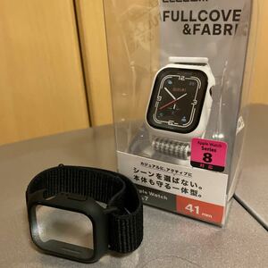 新品未使用　エレコム　AppleWatch series7/8用　41mm 用 フルカバー ファブリックバンド一体型 AW-21BBCFBWH AW-21BBCFBBK 2本セット