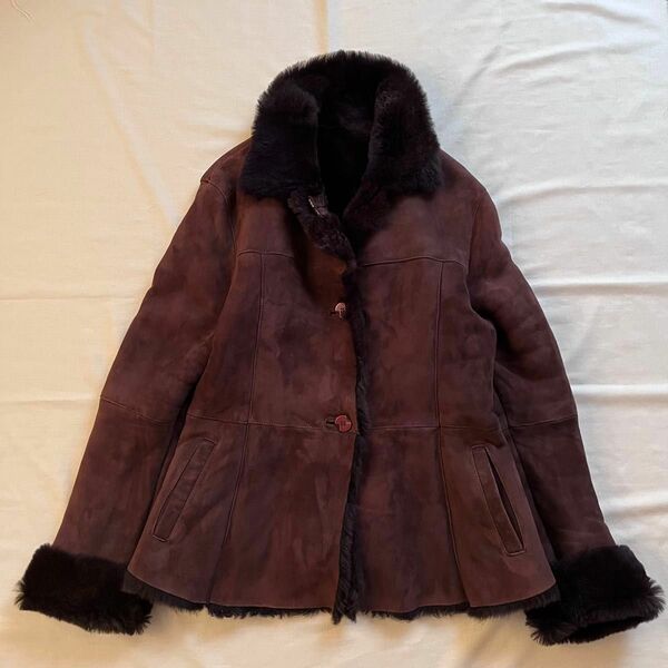 羊革　リアルムートン　コート　mouton coat ジャケット ペプラム　アウター　leather ブラウン　フレア　防寒