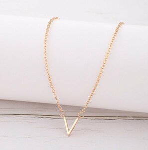 送料一律 シンプルなV字型 ゴールドネックレス 18KGP Gold Plated necklace 1円オークション 61
