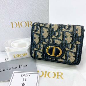 【1スタ】クリスチャン ディオール Christian Dior オブリーク ジャガード 三つ折り コンパクト 財布 30 モンテーニュ ギャランティ 箱付き