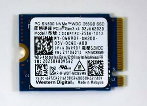 WD M.2 2230 NVMe SSD 256GB /健康状態93%/累積使用358時間/PC SN530/動作確認済み, フォーマット済み/中古品