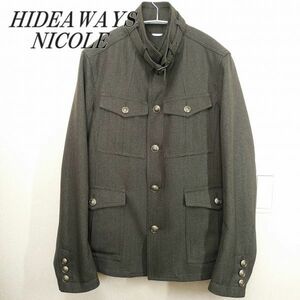 春秋【HIDEAWAYS NICOLE 】フィールドジャケット　メンズ46　グレー　ベルトカラー　アーミー　ハイダウェイニコル　M　A8