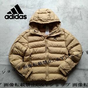 Lサイズ 新品 adidas アディダス 3ストライプス フーデッド 中綿 ジャケット ベージュ アウター パーカー フーディ コート aGT1676