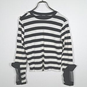 ザラ ZARA ボーダー柄 Tシャツ長袖　コットン　【F】　ブラック/黒