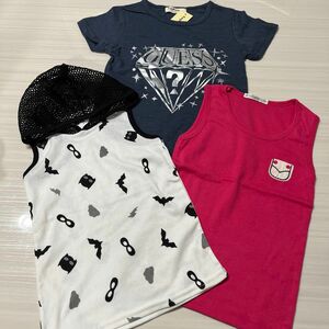 100 3枚セット 新品 ベビー男の子 女の子 半袖Tシャツ タンクトップ GUESS風