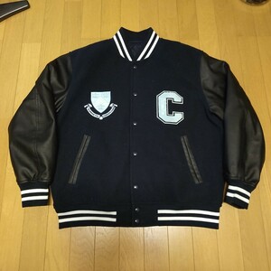 GU パデッドスタジャン COLUMBIA UNIVERSITY M ネイビー/ブラック コロンビア大学 カレッジ 刺繍ロゴ パイルワッペン フェイクレザー 