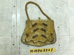 ＜送料無料＞ ビーズ総刺繍入り がま口 レトロ ミニハンドバッグ かばん ゴールド系