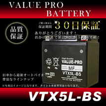 VTX5L-BS 即用バッテリー ValuePro / 互換 YTX5L-BS FTR223 SL230 NSR125 NS250R NS400R RGV250-3 RG400ガンマ RG500ガンマ_画像2