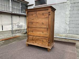 フランス ヴィンテージ 木製チェスト｜古木5杯ドロワー/タンス/店舗什器｜山小屋系 ナチュラルウッド 無垢材 アンティーク 重厚