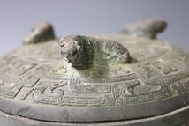 【英】283 時代 青銅獣耳丸蓋物 H32cm 中国美術 朝鮮 銅製 銅器 骨董品 美術品 古美術 時代品 古玩_画像5
