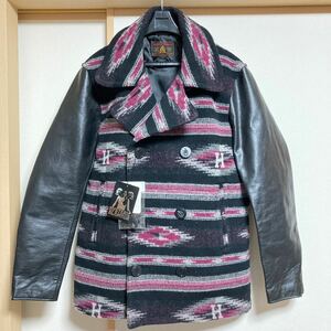 【未使用】HYSTERIC GLAMOUR ヒステリックグラマー ネイティブ柄ピーコート 袖レザー ブラック Lサイズ メンズ 0253AB12