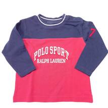 L 12-18m RALPH LAUREN ラルフローレン Tシャツ レッド×ネイビー 長袖 リユース ultramto ts1695_画像1