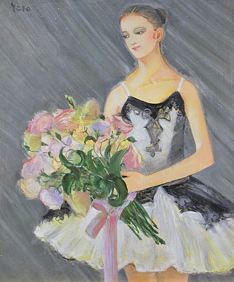 ■③Yuko Nakajima ■【Ballerine tenant un bouquet】Peinture à l'huile No.8, dédicacé, authenticité garantie, Peinture, Peinture à l'huile, Portraits